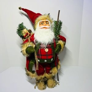 Hanna's Handiworks Santa Claus Figure Standing Holding Stick And Bag 25" Red